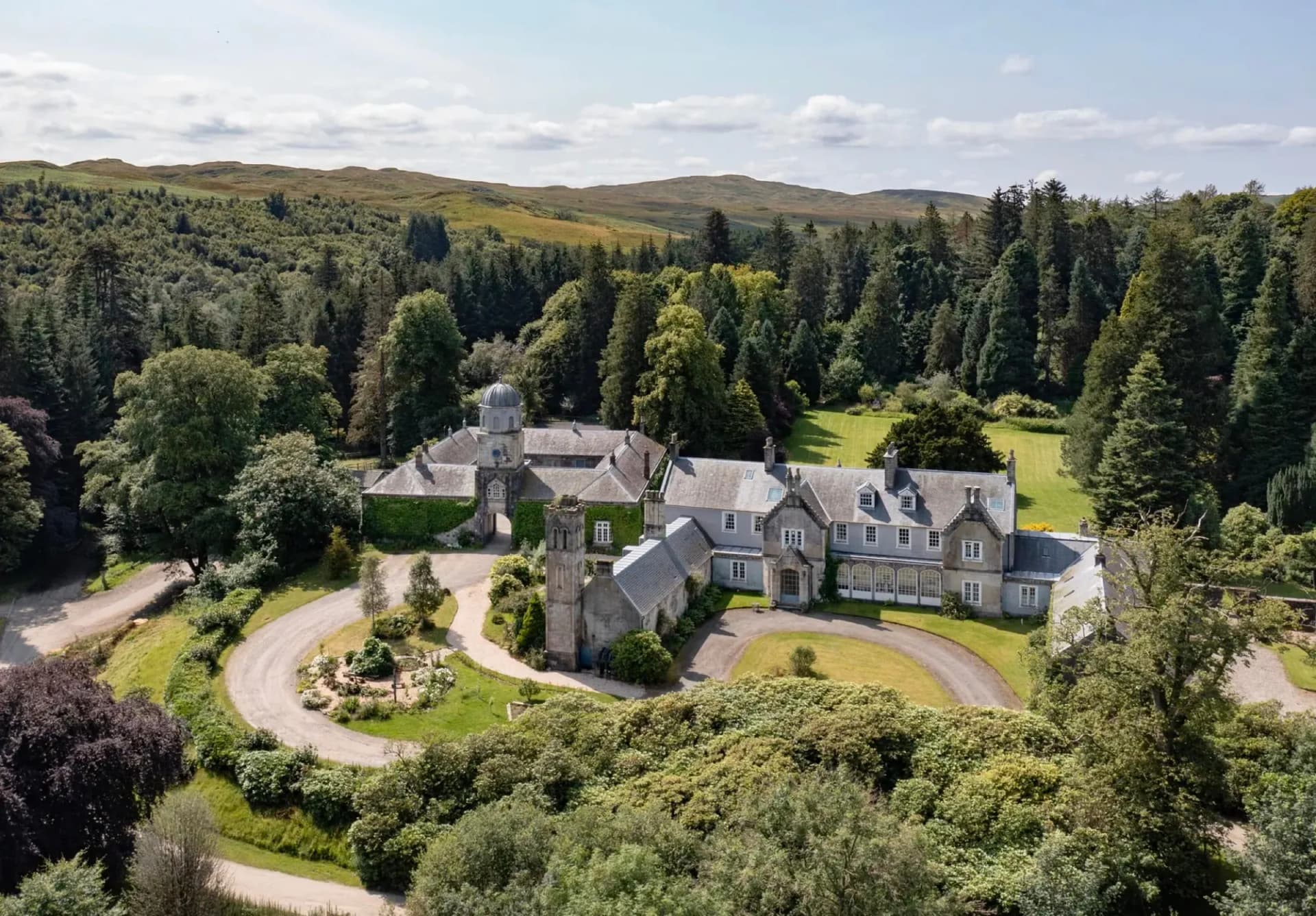 Craigengillan House and its designed landscape from the air